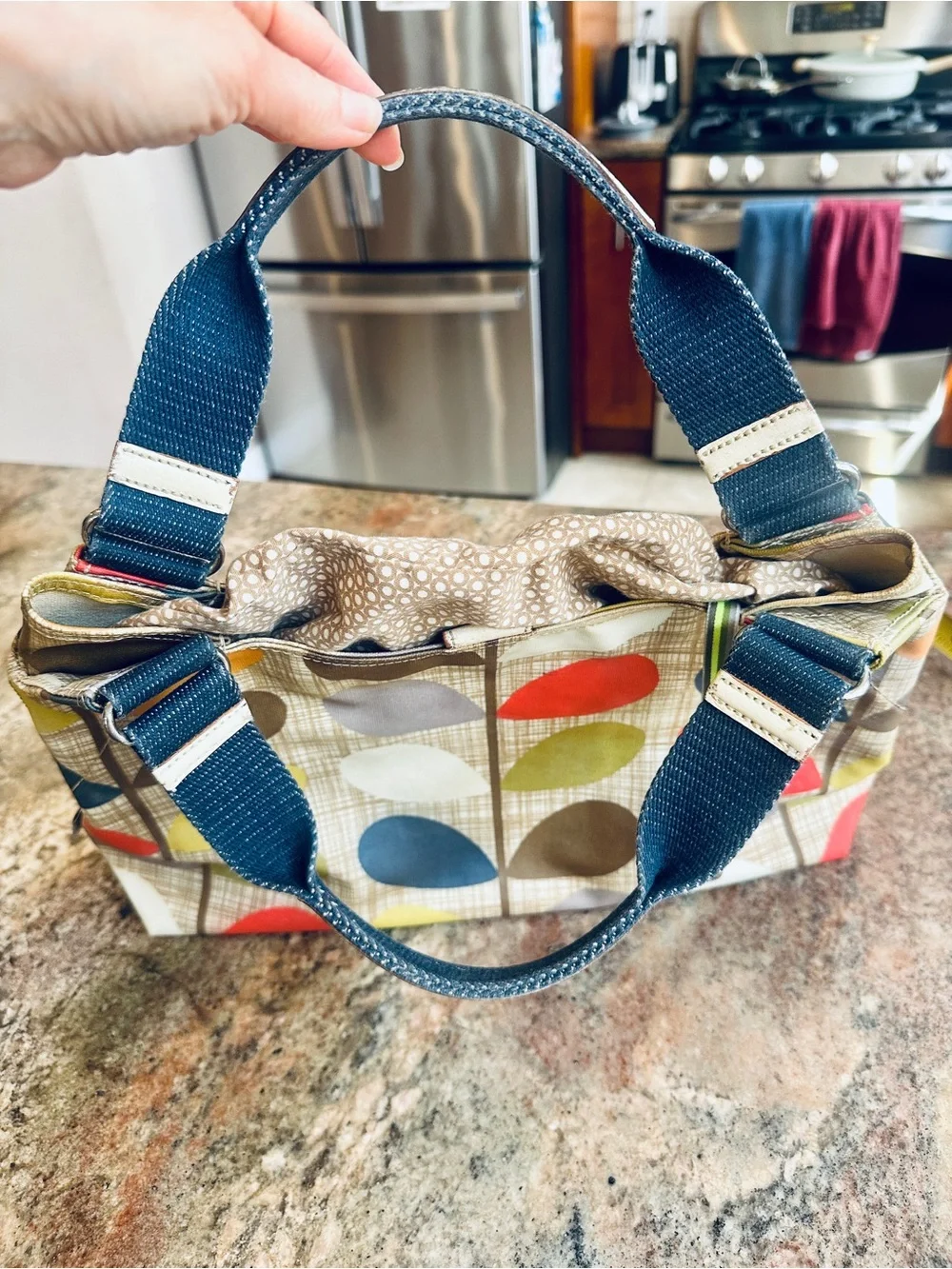 Orla Kiely etc. Classic Multi Stem Coated Canvas Shoulder Tote Bag Mod Retro